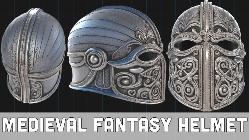 Medieval Fantasy Helmet Viking Warrior Armor Model 3D .c4d .max .obj .3ds .fbx .stl .blend 