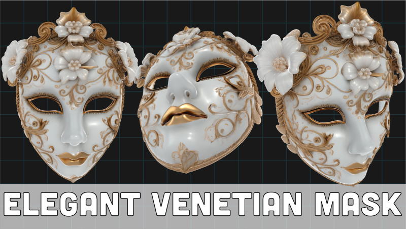Elegant Venetian Mask Ornate Floral Carnival Mask Modelo 3D .c4d .max .obj .3ds .fbx .stl .blend 