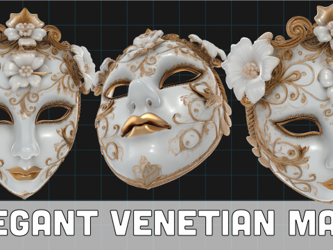 Elegant Venetian Mask Ornate Floral Carnival Mask Modelo 3D