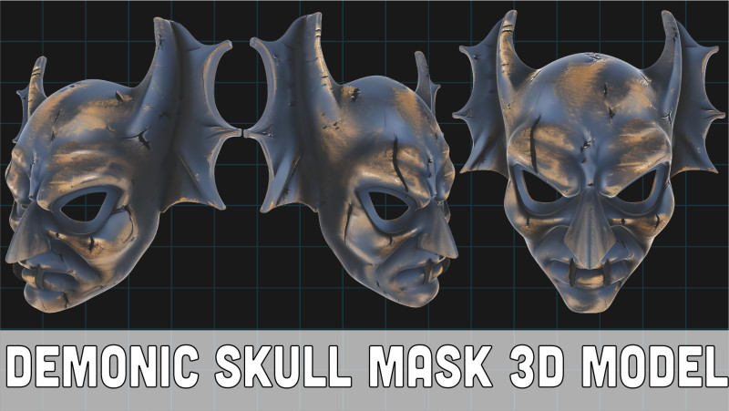 Demonic Skull Mask Fantasy Horror Helmet with Horns 3D Model .c4d .max .obj .3ds .fbx .stl .blend