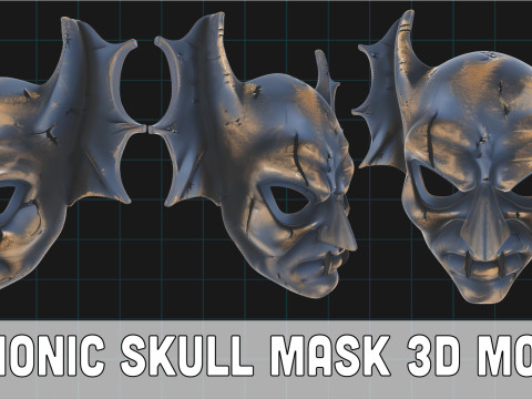 Demonic Skull Mask Fantasy Horror Helmet with Horns Modelo 3D