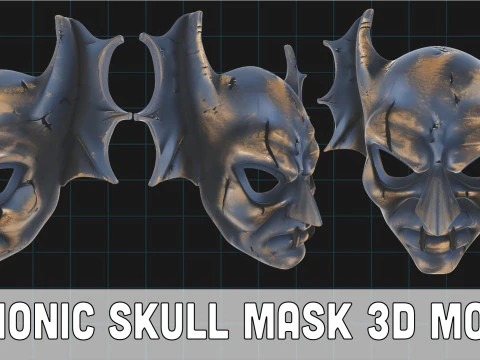 Demonic Skull Mask Fantasy Horror Helmet with Horns 3D Model