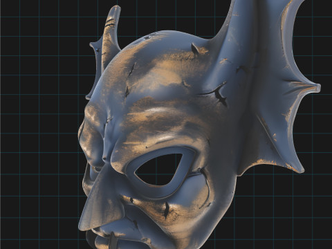 Demonic Skull Mask Fantasy Horror Helmet with Horns 3D Model