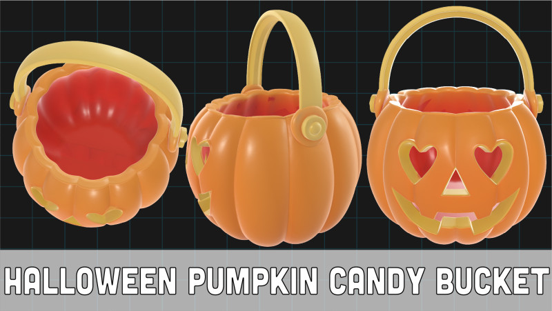 Halloween Pumpkin Candy Bucket Lantern Trick or Treat Pail 3Dモデル .c4d .max .obj .3ds .fbx .stl .blend