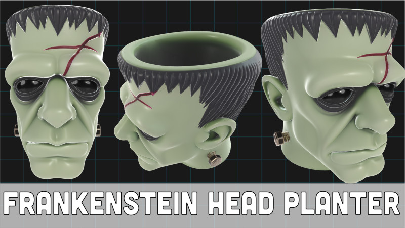 Frankenstein Head Planter Halloween Monster Pot 3Dモデル .c4d .max .obj .3ds .fbx .stl .blend