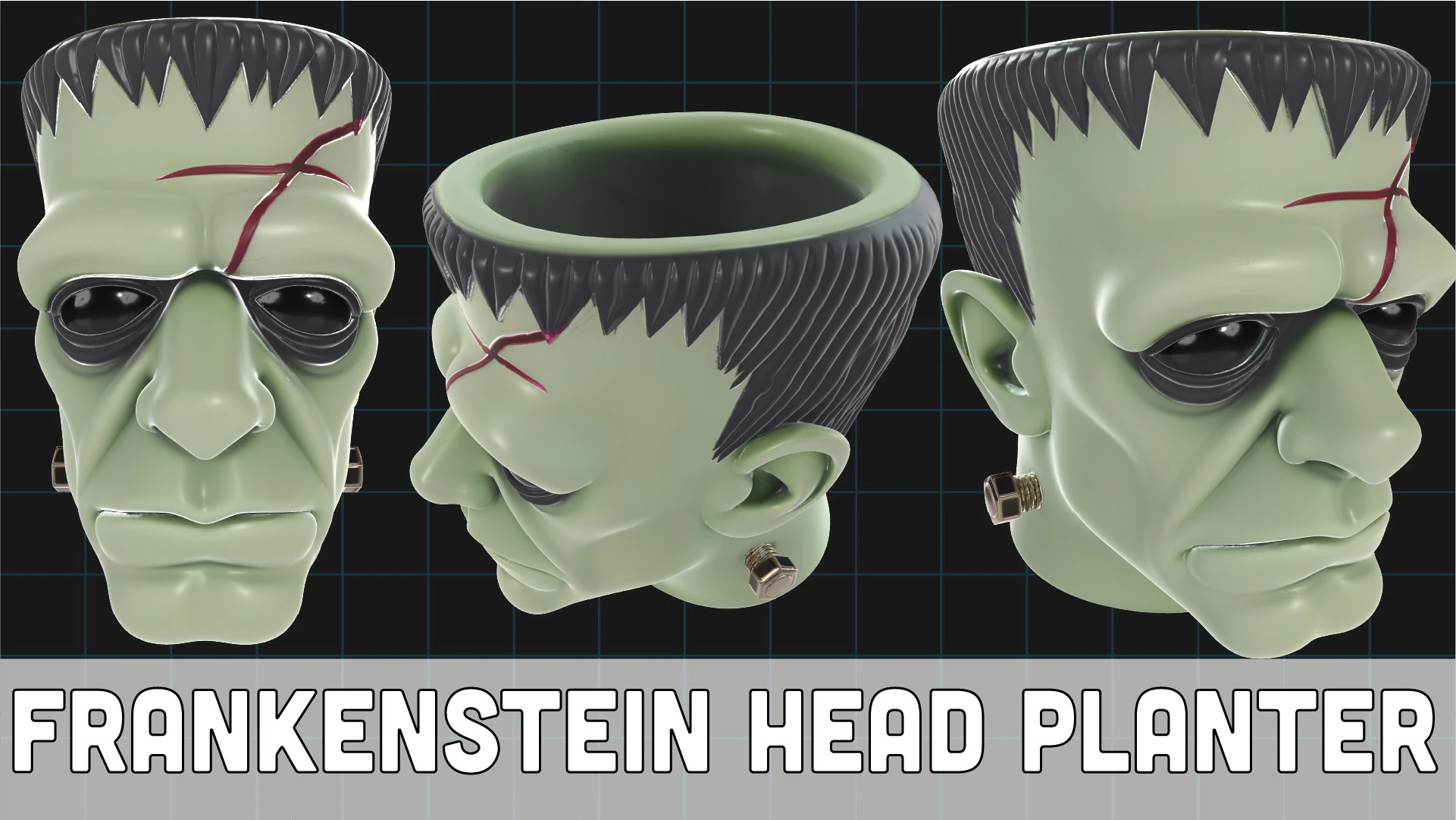 Frankenstein Head Planter Halloween Monster Pot 3D Model .c4d .max .obj .3ds .fbx .stl .blend