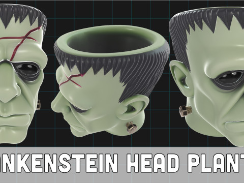 Frankenstein Head Planter Halloween Monster Pot 3D Model