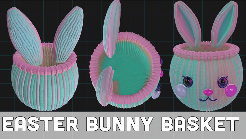 Easter Bunny Basket Confetti Pastel Cute Rabbit Container 3D Model .c4d .max .obj .3ds .fbx .stl .blend 