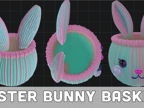 Easter Bunny Basket Confetti Pastel Cute Rabbit Container 3D Model