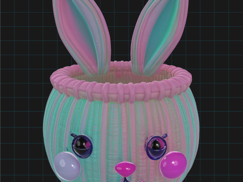 Easter Bunny Basket Confetti Pastel Cute Rabbit Container 3D Model