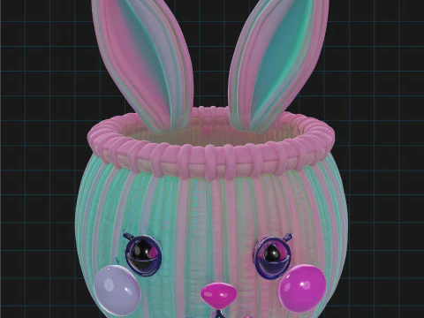 Easter Bunny Basket Confetti Pastel Cute Rabbit Container 3D Model