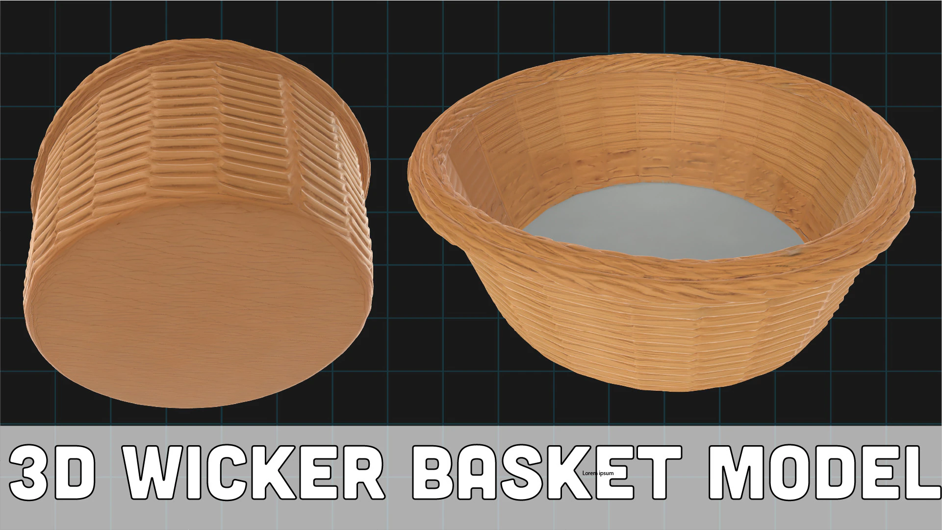 Sharing mode of 3D Wicker Basket Model Realistic Rattan Basket Prop Handwoven Storage Container 3D Model .c4d .max .obj .3ds .fbx .stl .blend 