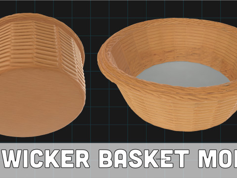 Sharing mode of 3D Wicker Basket Model Realistic Rattan Basket Prop Handwoven Storage Container 3D Модель