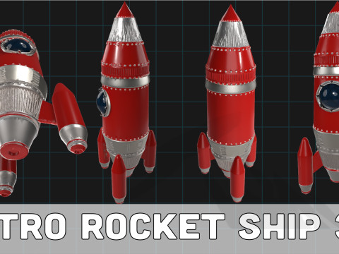 Retro Rocket Ship Stylized Sci-Fi Spacecraft 3D Model