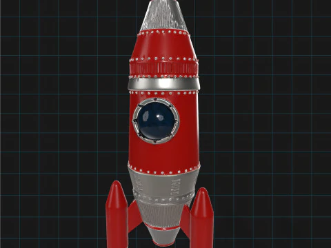 Retro Rocket Ship Stylized Sci-Fi Spacecraft 3D Model