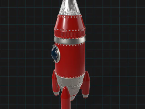 Retro Rocket Ship Stylized Sci-Fi Spacecraft 3D Model