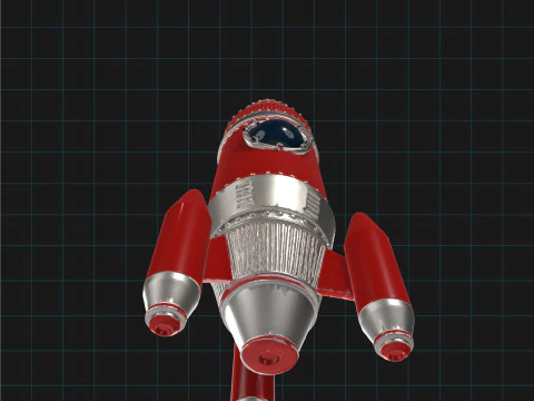 Retro Rocket Ship Stylized Sci-Fi Spacecraft 3D Model