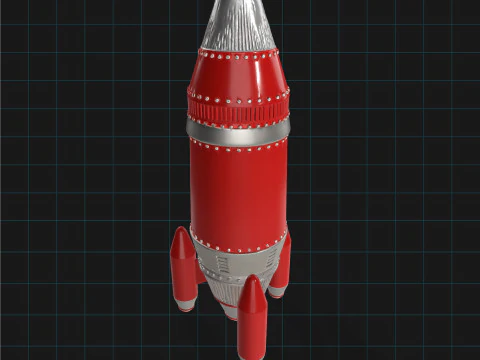 Retro Rocket Ship Stylized Sci-Fi Spacecraft 3D Model