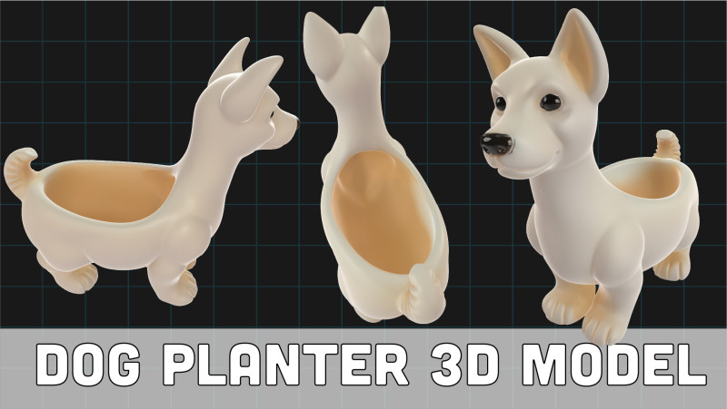 Dog Planter Cute Animal Flower Pot Cartoon Dog Pot Decor 3D Model .c4d .max .obj .3ds .fbx .stl .blend 