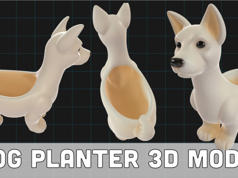 Dog Planter Cute Animal Flower Pot Cartoon Dog Pot Decor 3D Model