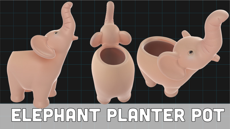 大象花盆可爱装饰动物盆 3D 模型 .c4d .max .obj .3ds .fbx .stl .blend 