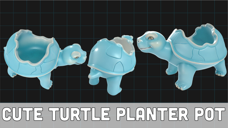 Cute Turtle Planter Pot Cartoon Style Animal Container Modelo 3D .c4d .max .obj .3ds .fbx .stl .blend
