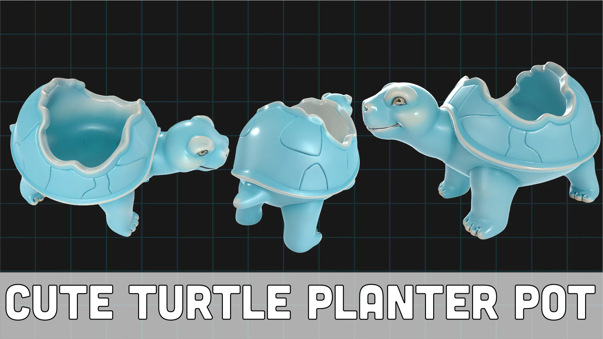 Cute Turtle Planter Pot Cartoon Style Animal Container 3D Model .c4d .max .obj .3ds .fbx .stl .blend 