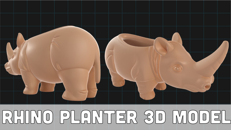Rhino Planter Animal Shaped Pot Cute Ceramic Style Container Modello 3D .c4d .max .obj .3ds .fbx .stl .blend