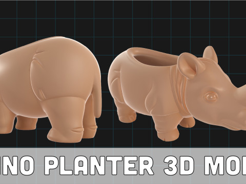 Rhino Planter Animal Shaped Pot Cute Ceramic Style Container 3D Model
