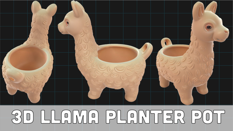 3D Llama Planter Pot Model Cute Animal Shaped Succulent Holder Decorative Ceramic 3D Model .c4d .max .obj .3ds .fbx .stl .blend 