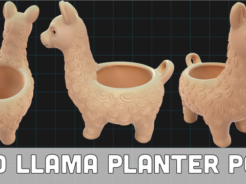 3D Llama Planter Pot Model Cute Animal Shaped Succulent Holder Decorative Ceramic 3D Modell