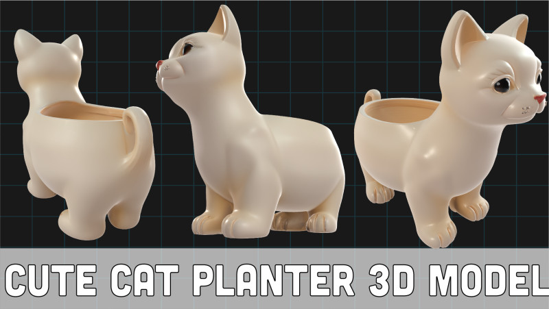 Cute Cat Planter Animal Pot for Plants Decorative Pet Planter Model 3D .c4d .max .obj .3ds .fbx .stl .blend