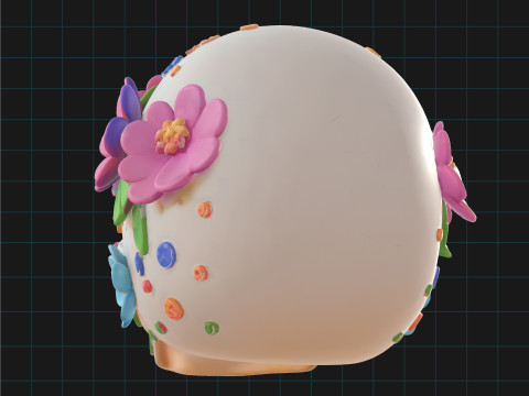 Day of the Dead Skull Colorful Sugar Skull with Floral Decorations Dia de los Muertos D Model 3D