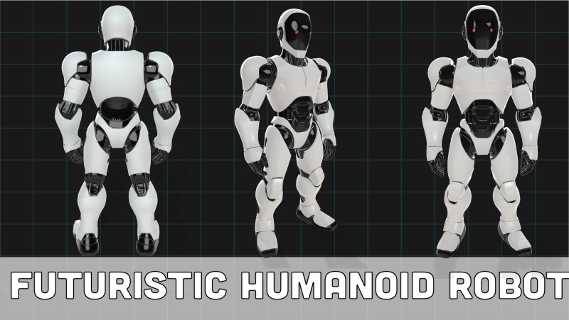 Futuristic Humanoid Robot Model Sci-Fi Android Character Modelo 3D .c4d .max .obj .3ds .fbx .stl .blend 