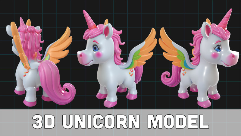 3D Unicorn Model Colorful Fantasy Pegasus Unicorn with Wings and Horn 3D Model .c4d .max .obj .3ds .fbx .stl .blend 