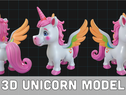 3D Unicorn Model Colorful Fantasy Pegasus Unicorn with Wings and Horn 3D Model