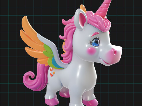 3D Unicorn Model Colorful Fantasy Pegasus Unicorn with Wings and Horn 3D Model
