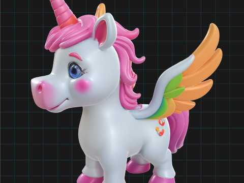 3D Unicorn Model Colorful Fantasy Pegasus Unicorn with Wings and Horn 3D Model
