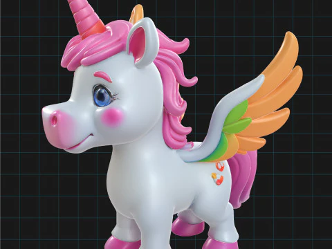 3D Unicorn Model Colorful Fantasy Pegasus Unicorn with Wings and Horn 3D Model