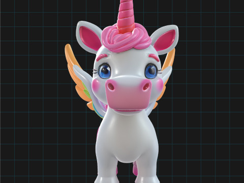 3D Unicorn Model Colorful Fantasy Pegasus Unicorn with Wings and Horn 3D Model