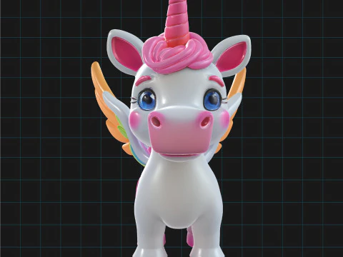 3D Unicorn Model Colorful Fantasy Pegasus Unicorn with Wings and Horn 3D Model
