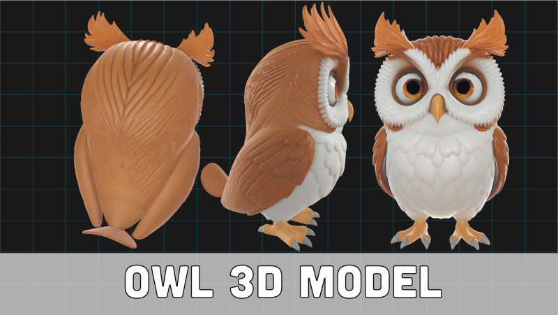 Stylized Owl Cartoon Animal Character 3D Model .c4d .max .obj .3ds .fbx .stl .blend