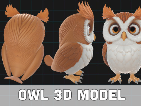 Stylized Owl Cartoon Animal Character Modelo 3D