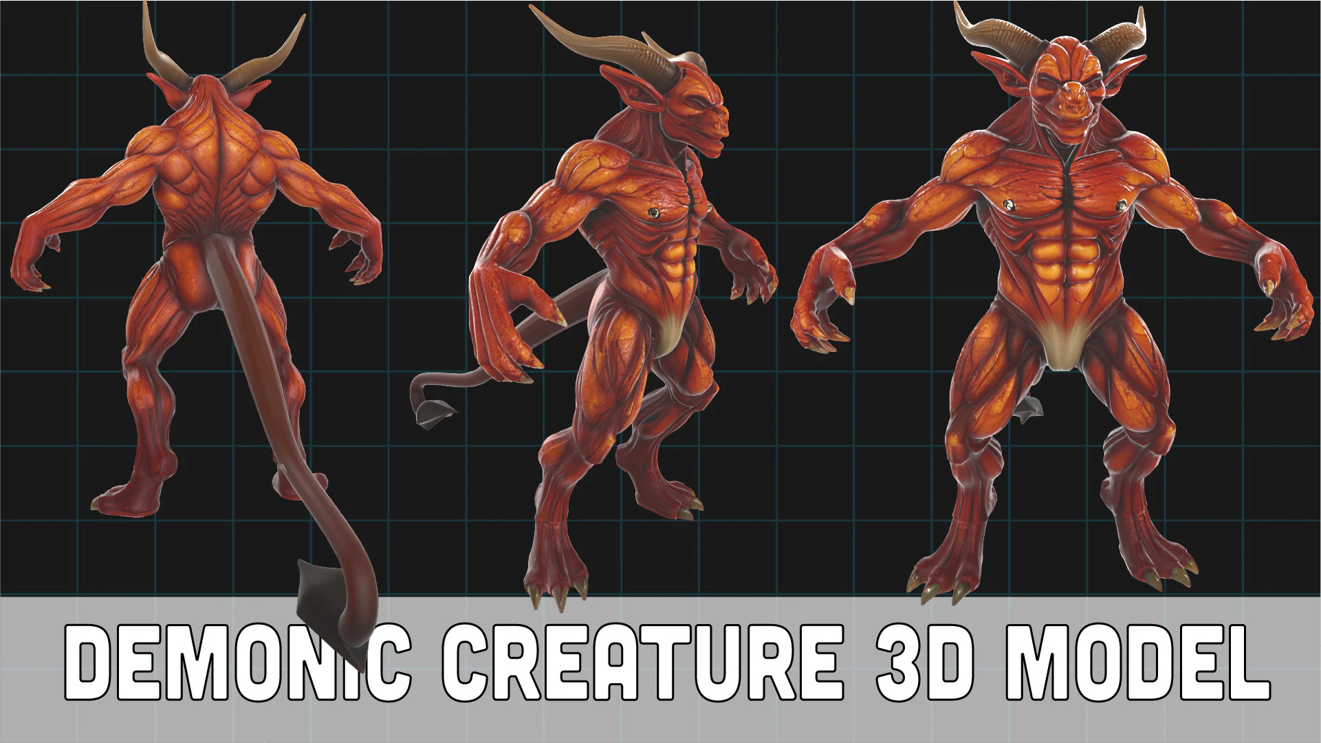 Demonic Creature Muscular Fantasy Monster with Horns 3D Model .c4d .max .obj .3ds .fbx .stl .blend 