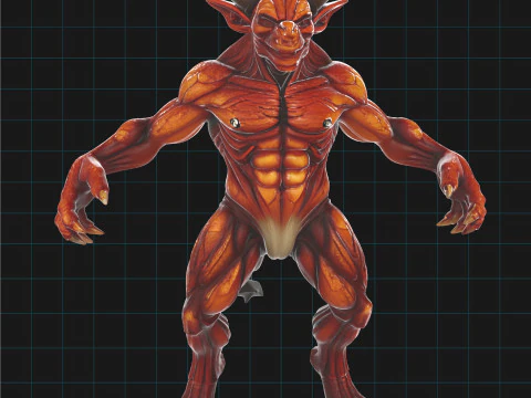 Demonic Creature Muscular Fantasy Monster with Horns 3D Model