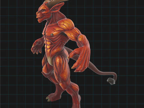 Demonic Creature Muscular Fantasy Monster with Horns 3D Model