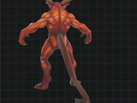 Demonic Creature Muscular Fantasy Monster with Horns 3D Model