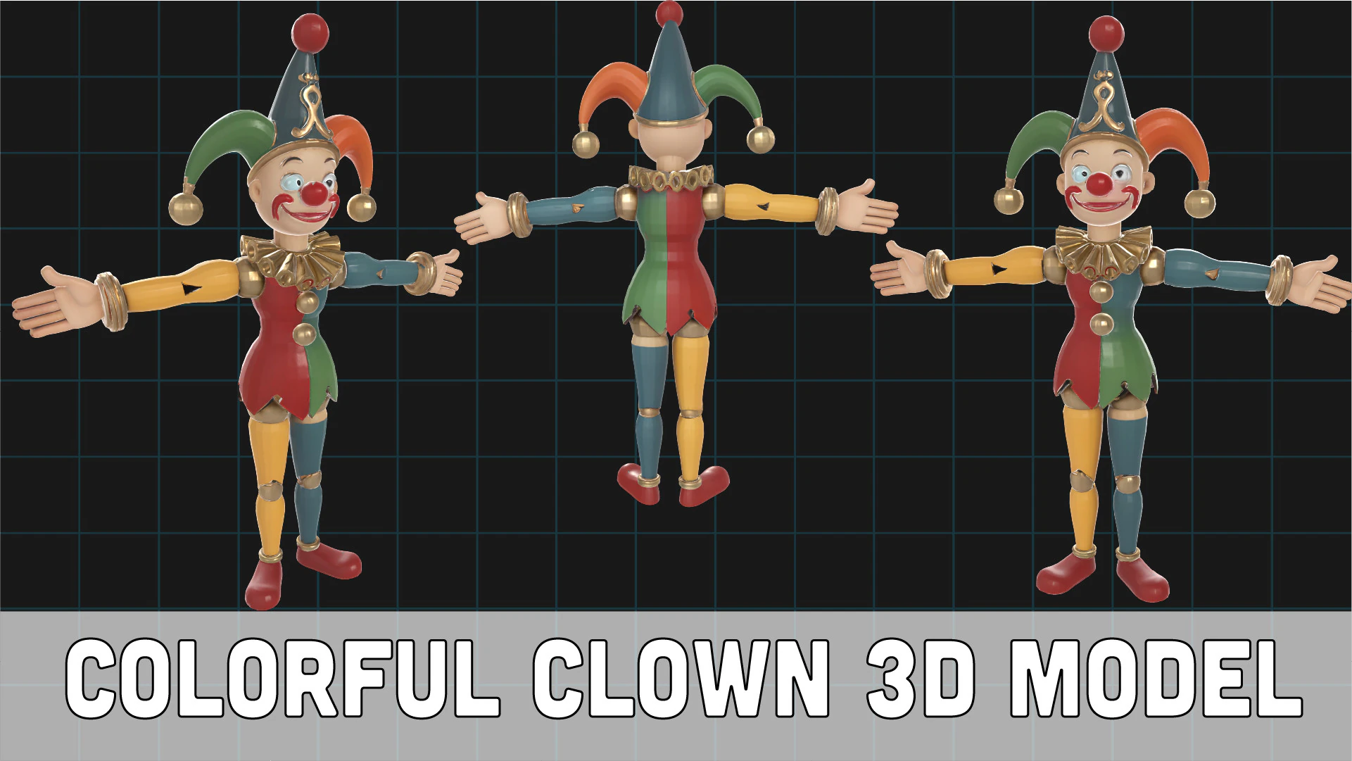 Colorful Clown Cartoon Character Toy 3D Model .c4d .max .obj .3ds .fbx .stl .blend