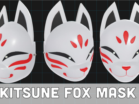 Kitsune Fox Mask Japanese Spirit Mask Modelo 3D