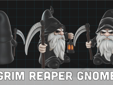 Grim Reaper Gnome Stylized Halloween Character with Scythe and Lantern 3D 模型
